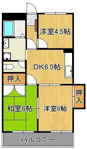シャトレ津田新町(3DK/3階)の間取り写真