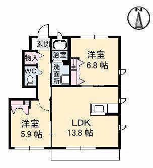 パインテイル B棟(2LDK/1階)の間取り写真