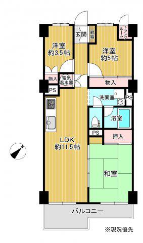 鵠沼パークハウス(3LDK/4階)の間取り写真
