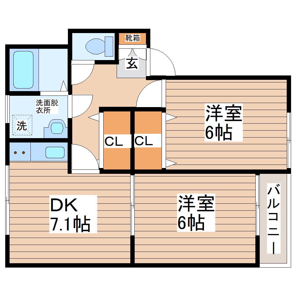 メリディアン南中山(2DK/1階)の間取り写真