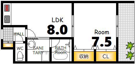 クレセント石本(1LDK/3階)の間取り写真