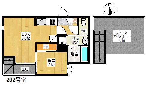 GRANDTIC GREEN 別府南(1LDK/2階)の間取り写真