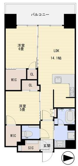 グランドシティタワー月島(2LDK/14階)の間取り写真