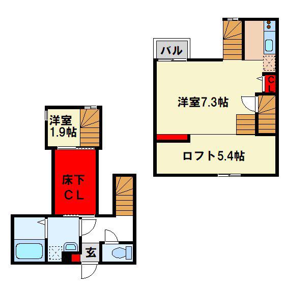 ADC鳥栖エクラ(1LDK/2階)の間取り写真