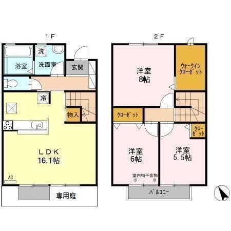 フォンターナ洗心(3LDK/1階)の間取り写真