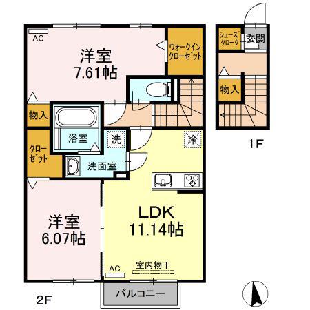 グランパルク東豊 B(2LDK/2階)の間取り写真