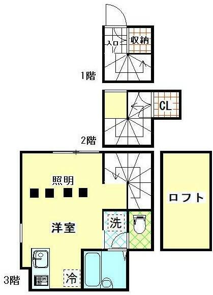 パステルコート(ワンルーム/3階)の間取り写真