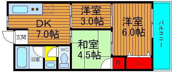 絢野ビル(2LDK/4階)の間取り写真