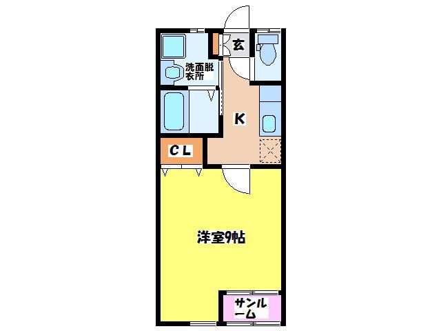 プランドール札元(1K/2階)の間取り写真