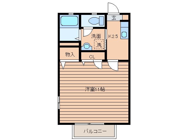 フローラハイツII(1K/1階)の間取り写真