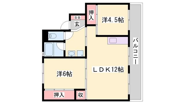 ビレッジハウス三草(2LDK/4階)の間取り写真