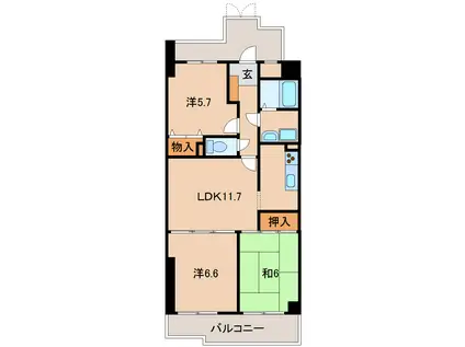 グランドハイツサンシャイン(3LDK/7階)の間取り写真