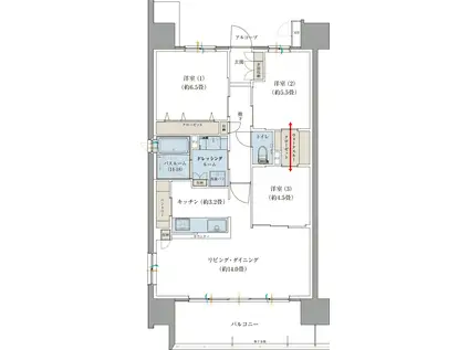 サーパス富山三番町レジデンス(3LDK/14階)の間取り写真