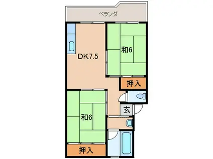 フェリースマンション(2DK/1階)の間取り写真
