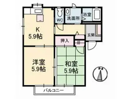 サン・シュライン E棟(2K/2階)の間取り写真