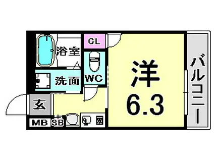 エステムコート神戸ハーバーランド前II(1K/2階)の間取り写真