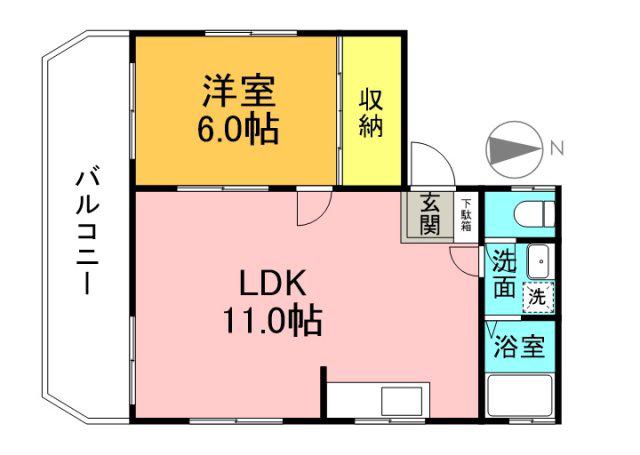 TKビル(1LDK/4階)の間取り写真