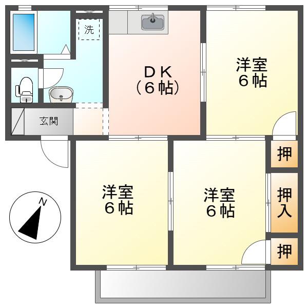 ハッピネス三宅A棟(3DK/2階)の間取り写真
