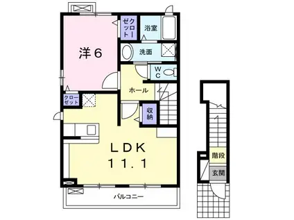 アスカD(1LDK/2階)の間取り写真
