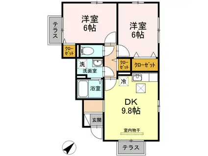 コテージ・パラム(2DK/1階)の間取り写真