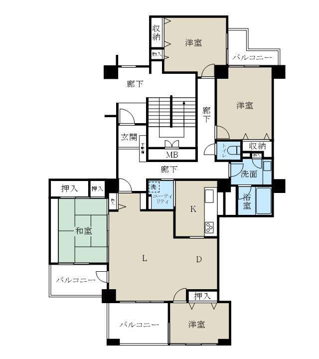 ダイアパレスロイヤルシティ東幸町西棟(4LDK/3階)の間取り写真