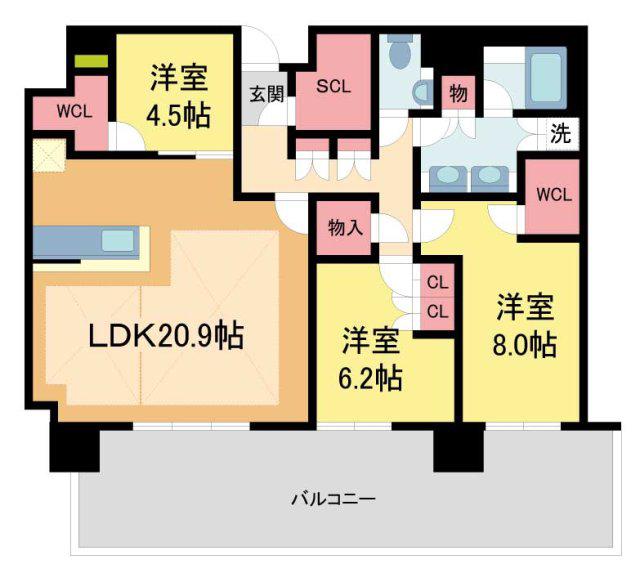 ジオタワー宝塚グランレジスTHE ノース(3LDK/32階)の間取り写真