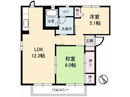 ローズタウン 1番館・2番館(2LDK/1階)の間取り写真