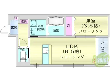 PIA蒲町2(1LDK/1階)の間取り写真