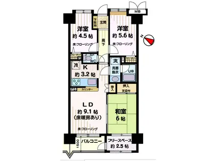 ラミーユ浦和ハイライズ ファーストキャッスル 1匹可 P有(3LDK/4階)の間取り写真