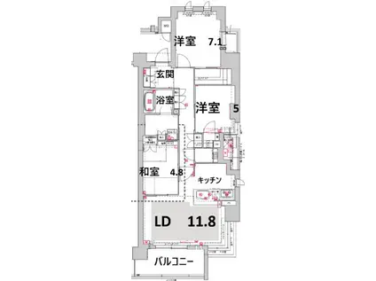 ジオ西宮北口瓦林町(3LDK/4階)の間取り写真