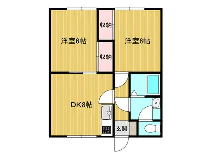 JR室蘭本線 東室蘭駅 徒歩17分 2階建 築32年(2DK/2階)の間取り写真