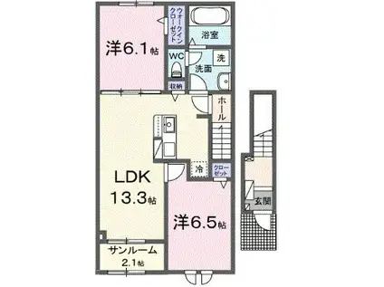 エアリー・グレイスIII(2LDK/2階)の間取り写真