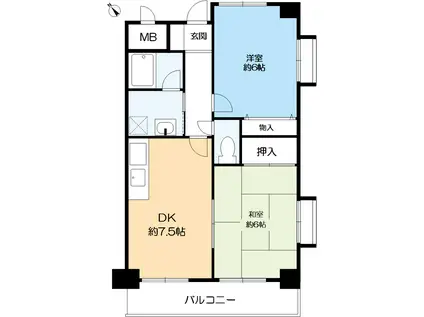 グラスランツ三田(2DK/3階)の間取り写真