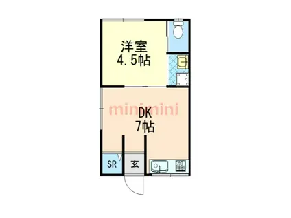 太田文化北棟(1DK/2階)の間取り写真