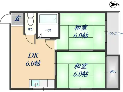 プレアール竹渕東(2DK/2階)の間取り写真