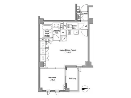 コートレアル三田綱町(1LDK/2階)の間取り写真