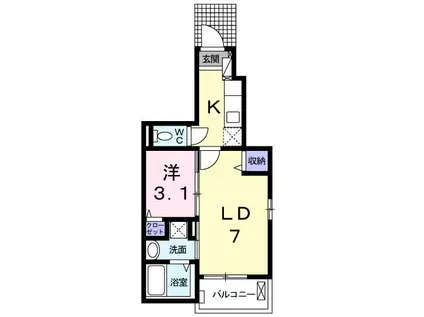 ライトコートナイン(2K/1階)の間取り写真