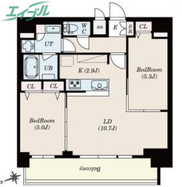 S‐RESIDENCE四日市安島ALOGGIO(2LDK/13階)の間取り写真