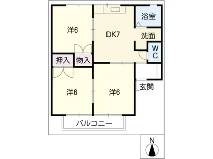 ドゥーライフ西門B棟(3DK/2階)の間取り写真