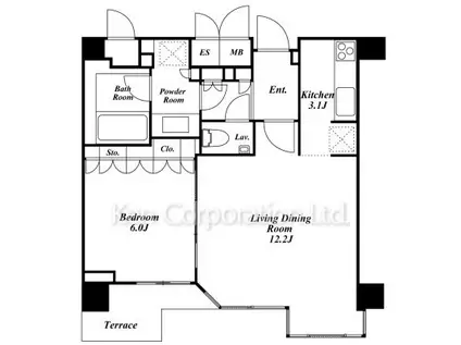 リテラス白金台(1LDK/1階)の間取り写真