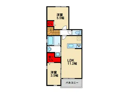 ウィリング ブリス A棟(2LDK/2階)の間取り写真