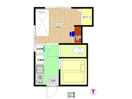 コーポT&T(1K/2階)の間取り写真