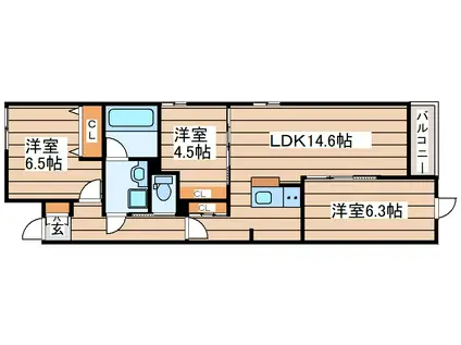 宮千代3丁目AP(3LDK/1階)の間取り写真