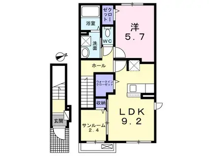 シャン・ド・プレールB(1LDK/2階)の間取り写真