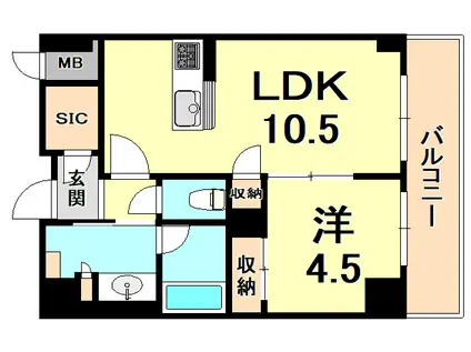 REFISIA西宮(1LDK/4階)の間取り写真