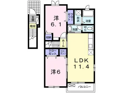 ジークフリーデンI(2LDK/2階)の間取り写真