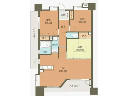 サンリヤン薬院(3LDK/9階)の間取り写真