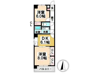 レージュ道徳(2DK/4階)の間取り写真