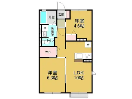 グランドフォンティーヌIII (2LDK/2階)の間取り写真