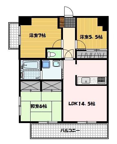 パインパレス(3LDK/6階)の間取り写真